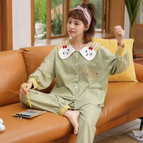 Big Size Women Home Wear Lounge Clothes Long Sleeve Pajamas Sets Cotton Sleepwear Girls Homewear Housewear