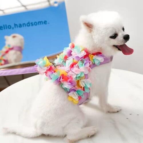 Newest Pet dog Harness short skirts Clothes with Three-dimensional flowers Dog Leash Set Supplies for small dogs of teddy