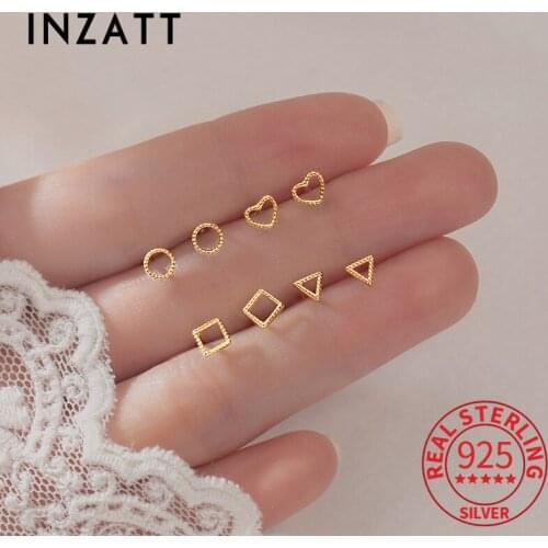 INZATT Real 925 Sterling Silver Heart Square Triangle Round Stud Earrings For Women Punk Fine Jewelry Accessories Drop Shipping
