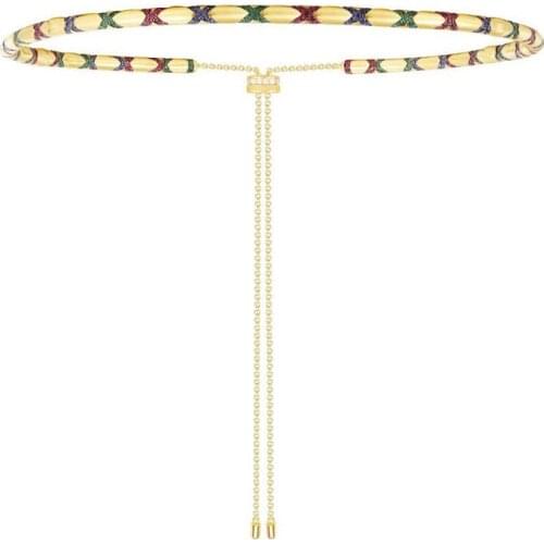 SLJELY Luxury Real 925 Sterling Silver Yellow Gold Color Multicolor Crosses Tribal Choker Adjustable Necklace Women Mana Jewelry