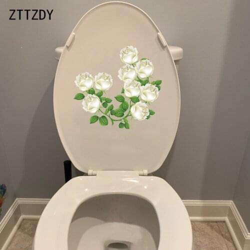 ZTTZDY 20.6*19.6CM White Rose Cartoon Flower Toilet Sticker Modern Art Bedroom Wall Decals T2-0260