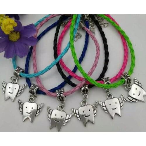 10pcs Dental Hygienist Bracelet Tooth Fairy Mixed Leather Cord Bracelets & Bangle Protection Men Women Gift New Fashion Jewelry