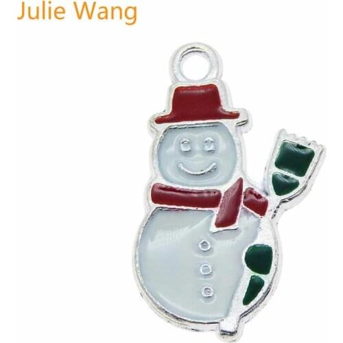 Julie Wang 10PCS Enamel White Christmas Snowman Alloy Charms Pendants Bracelets Jewelry Making Accessory Christmas Decoration