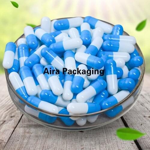 1000pcs/lot Blue White Body Hollow Capsule Shells Edible Mask Container Top Quality Gelatin Medicinal Powder Package Size 0
