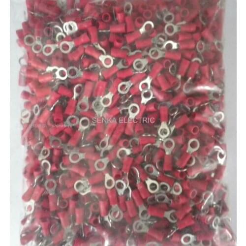 1000pcs RV1.25-10 22-16 AWG 3/8" Red Vinyl Ring Terminals Copper Insulated Terminal Cable connector