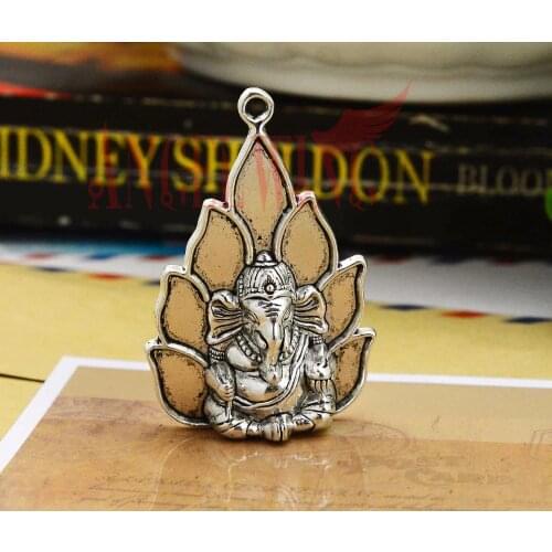 2pcs/lot--35x47mm, Buddha chams,Antique Silver plated Ganesha elephant charms ,DIY supplies, Jewelry accessories