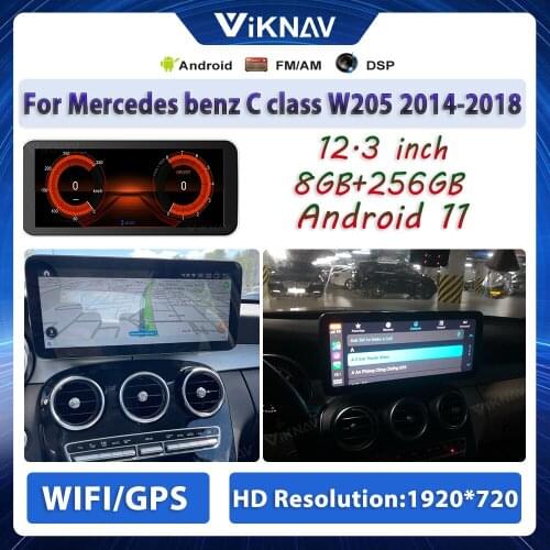 256GB Android 11 car radio for Mercedes benz C class W205 2014-2018 car 12.3 inch GPS navigation stereo multimedia player