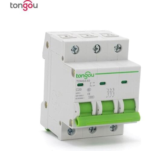 3 Pole 20A MCB Miniature Circuit Breaker 4.5KA C Type AC 110V/230V/400V With CE Certificate TOMG3-63