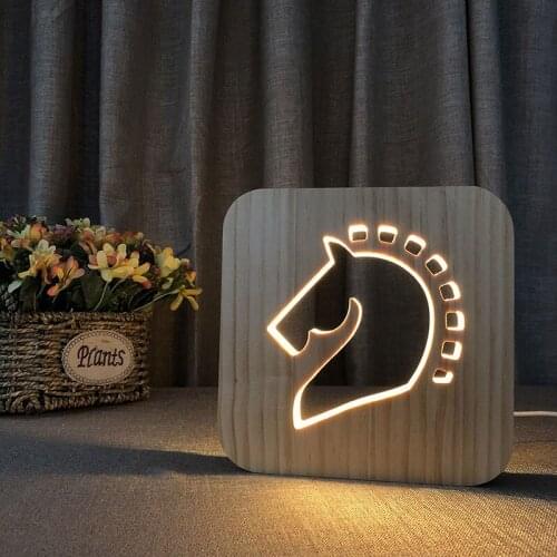 3D Wooden Lamp Creaitive Night Lamp Horse Shape Decorative Night Light USB Table Desk Lamp LED Lighting Gift LED Drop shipping