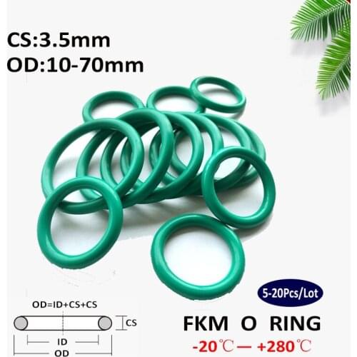 5~20Pcs CS 3.5mm OD 10~70mm Green FKM Fluorine Rubber O Ring Sealing Gasket Insulation Oil High Temperature Resistance