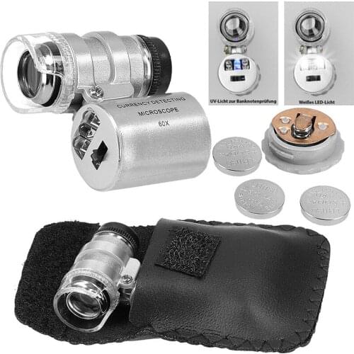 60x Mini Jeweler Pocket Microscope Jewelry LED UV Handheld Magnifier Jeweler Loupe Glass with LED Light