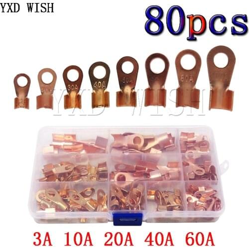 80pcs Copper Battery Cable Connector Terminal Open Lugs Wire Terminals Mayitr OT-3A OT-10A OT-20A OT-40A OT-60A Wire Terminals