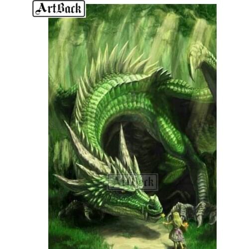 New 5d diy diamond painting green dragon icon kit full square drill diamond embroidery animal 3d resin mosaic artwork ARD157