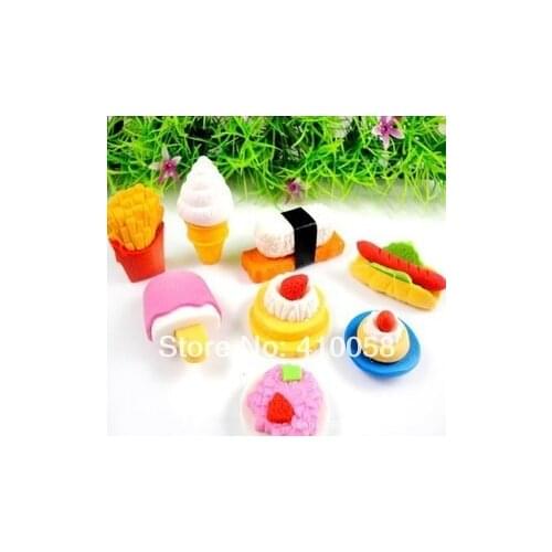 Free shipping wholesale fanstatic cute school stationery erasers ,discount erasers ,picnic food erasers set 5 sets per lot