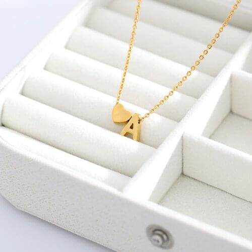 DIY 26 a-z Letter Charm Heart Inital Necklace Gold Chain Name Women Choker Couple Gift Cute Jewelry Nickel Necklac
