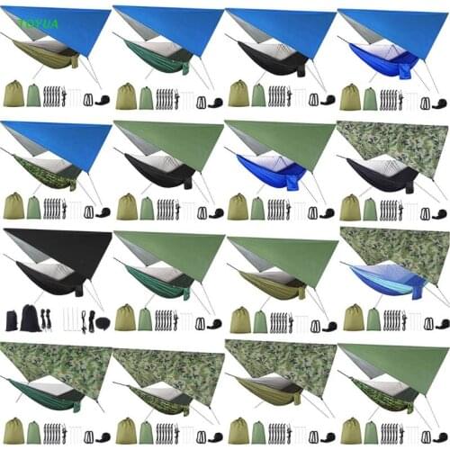 Camping Hammock with Net and Tarp Rain Cover and Tree Straps 200kg Load Capacity 290 x 140 cm Nylon Double Hammock 1XCC
