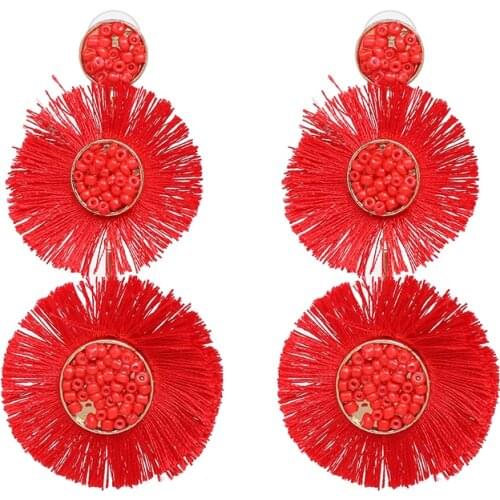 JURAN 9 color long stassel drop earrings fashion women statement dangle Earrings for women beads Fringing earrings