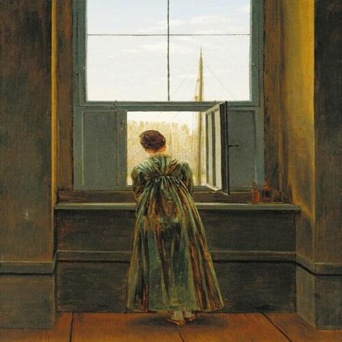 Canvas printed World Famous painting hand painted Girl leaning out of windows overlooking , Home decoration gift free shipping