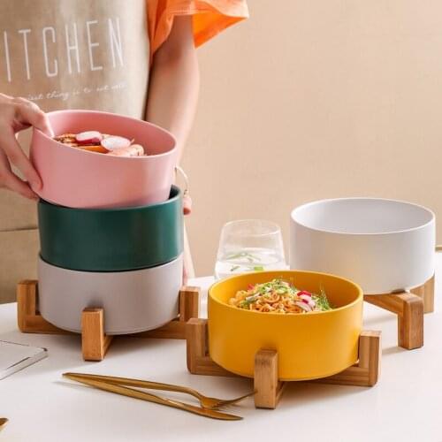 Ceramic Pet Bowl Cat Dog Feeding Dish With Wood Stand No Spill Small Pet Bowls Puppy Food Water Feeder Dog Accessories Durable