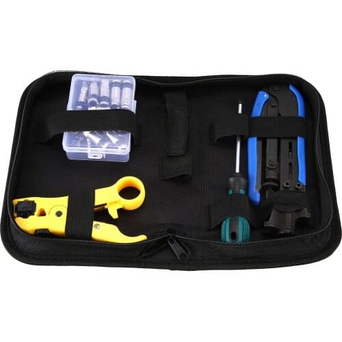 Coax Cable Crimper Kit, Compression Tool Coax Cable Crimper Kit, Adjustable Rg6 Rg59 Rg11 75-5 75-7 Coaxial Cable Stripper With