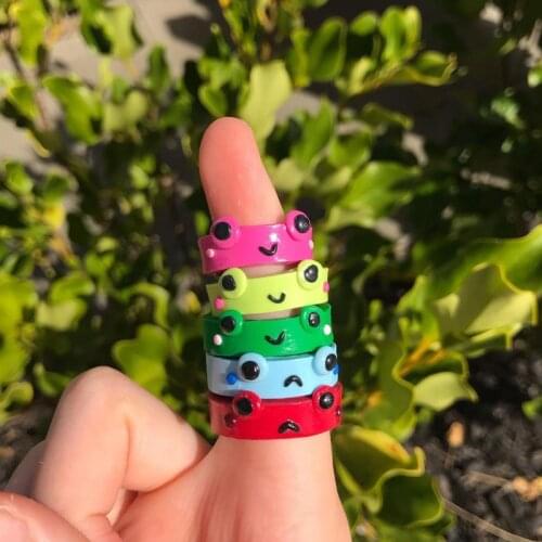 Cute Colorful Frog Rings for Women Girls Fashion Polymer Clay Resin Ring Lovely Chunky Animal Rings Friendship Jewelry Gift