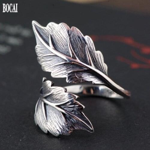 100% real S925 pure silver ring for female antique crafts Top salling ring Thai silver leaf ring fashion adjustable woman rings