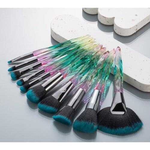 Kosmetyki Peacock Green Crystal Makeup Brushes Set Bag Professional Foundation Powder Eyeshadow Brush Kit Cosmetic Beauty Tools