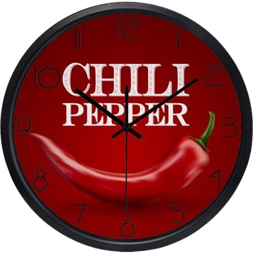 Creative Design Home Canteen Decor Pepper chilli Wall Clock Love Hot Food Kitchen Clock for Hotel Manor Farm, Living Room Watch