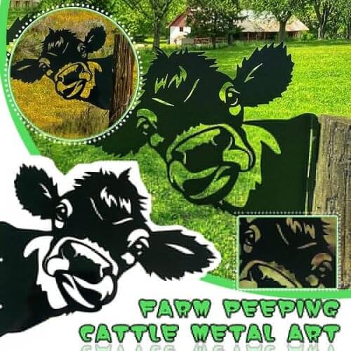 Farm Peeping Cow Metal Art Sculpture Farm Fence Art Wall Decor Peeping Cow Garden Decor Outdoor Indoor Hanging Ornaments