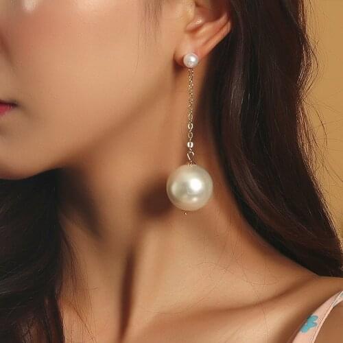 Fashion Elegant Created Big Simulated Pearl Long Dangle Earrings Chain Statement Drop Earrings For Women Wedding Party Gift