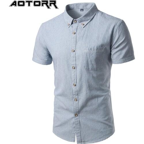 2021 Casual Cotton Short Sleeve Mens Shirts Spring Summer Striped Slim Fit Lapel Shirt Men Business T-shirt Shirts Plus Size 7XL