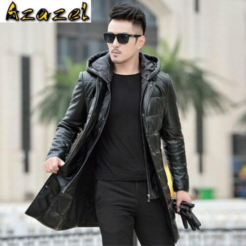 HOT Winter new mens Brand leather clothing men down jacket long slim detachable cap Thick Coats Korean Fur coat youth jackets