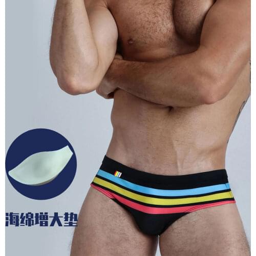 Cross-border Printed Swimwear Men Rainbow Stripes Men Swimwear Sexy Briefs Swimming Trunks For Bathing Sports Man Swimwear Short