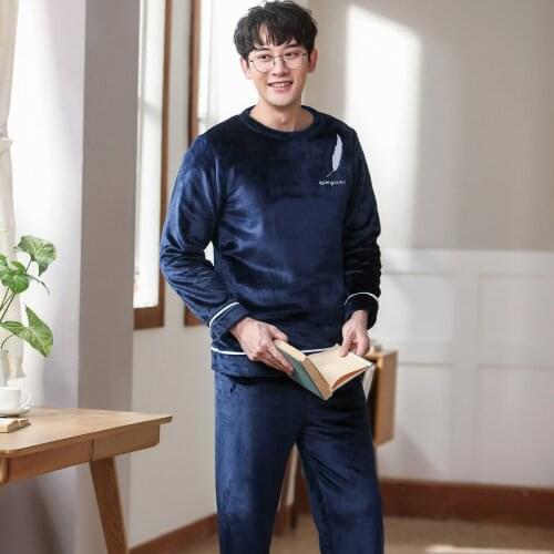 Mens Pajamas Men Sleepwear Flannel Pajama Set Winter Pijama Hombre Mens Sleepwear Solid Sleepwear Sleep&Lounge Pyjamas Plus Size