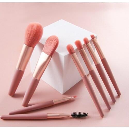 8 Mini Makeup Brushes Set Professional Natural Plastic Handle Morandi Color Series Soft Hair Full Set Of Brushes