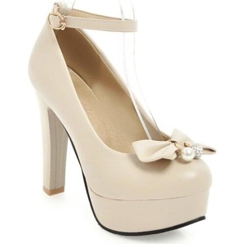 The spring of 2018 the new super high heels thick with sweet bowknot is 40-4300 single shoes 18123