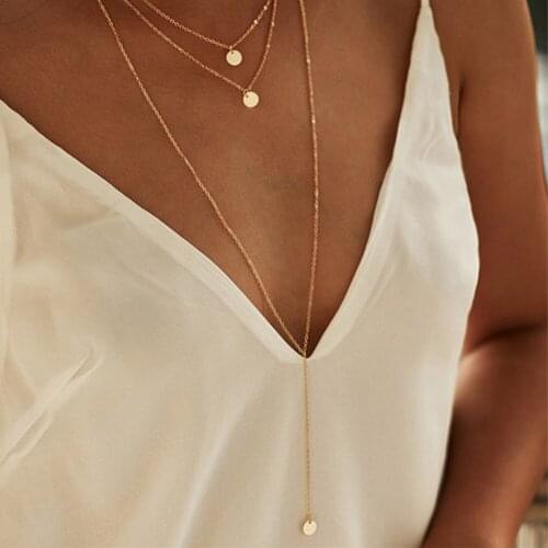 New Arrival Fashion Minimalist Round Disco Coin Chain Necklace Pendant Dainty Sequins Multi Layers Necklaces Women