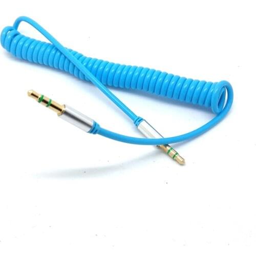 NEW 1m Spring Coiled 3.5mm Stereo Jack Spiral Spring Audio Cable Wire cord adapter