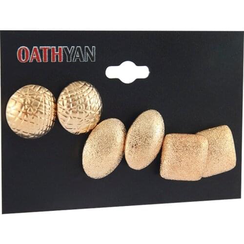 OATHYAN 3 Pairs/set Punk Style Round Geometric Earrings Set Mix For Women Square Metal Gold Stud Earring Minimalist Jewelry Gift