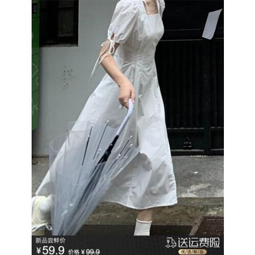 Solid Puff Sleeve Long Dress Women Elegant Casual Summer Beach Long Maxi Dress Loose Elegant Party Club Casual Midi Dresses