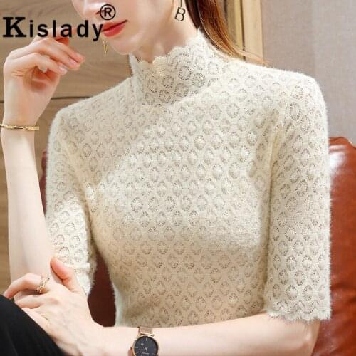 Autumn Fashion Turtleneck Gothic Women Shirts Sexy OL Tops Harajuku Petal Sleeve T-Shirts Korean Simple Solid Hollow Out Clothes