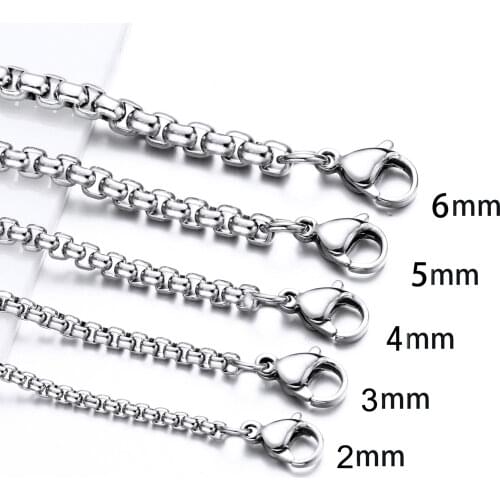 1.5/2/3/4.5mm Round Box Chain Necklace Stainless Steel Jewelry Wholesale Biker Women Men Necklace SCH0296A