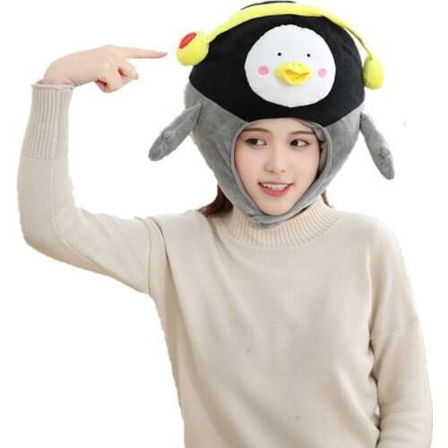Penguin Cospaly Plush Hat Animal Costume Fluffy Cute Pengsoo Doll Animal Headgear Mascot Halloween Costume Keep Warm Cap