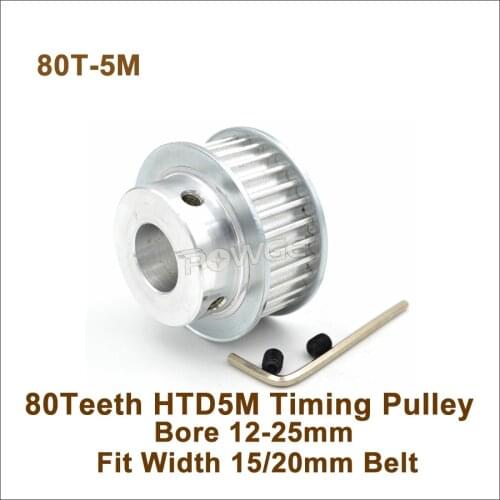 POWGE 80 Teeth 5M Timing Pulley Bore 12-25mm Fit Width 15/20mm HTD 5M Timing Belt 80T 80Teeth HTD 5M Synchronous Pulley