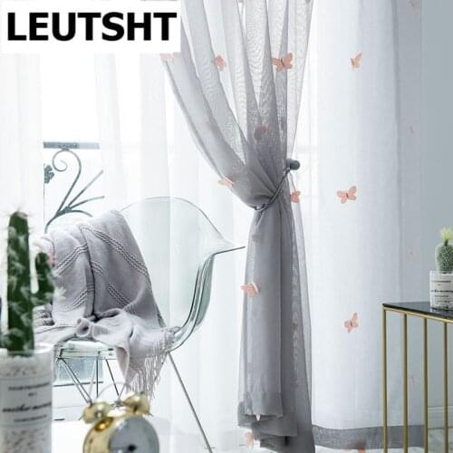 Sheer Curtains Pink Butterfly Print Tulle for Living Girls Room Kitchen Wedding Decor Window Panel Cortinas Stereoscopic