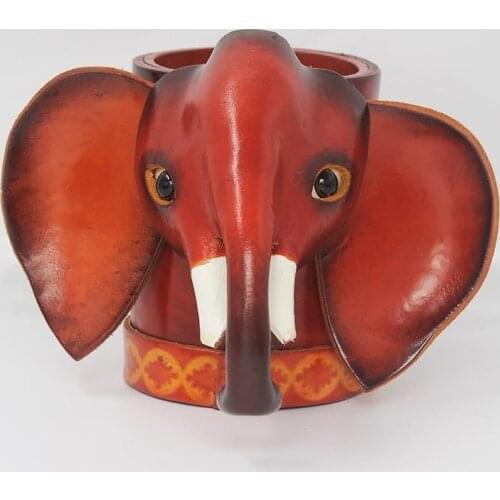 Handmade Cowhide Pen Holder Creative Personality Pen Container Leather Elephant Pen Case