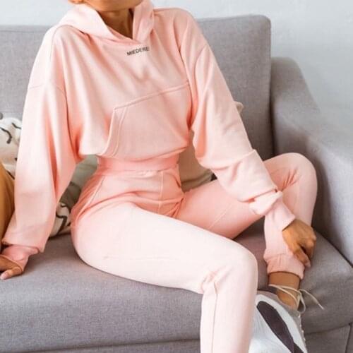 Hooded Tracksuit 2 Piece Sets Women Letter Printed Hoodies+Casual Trousers Sportwear Female 2021 Spring Autumn Fashion Lady Suit