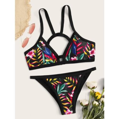 Sexy Triangle Push Up Brazilian Bikini Set Floral Print Bikinis Women Swimwear Padded Beach Bathing Suit Swimsuit Female Biquini