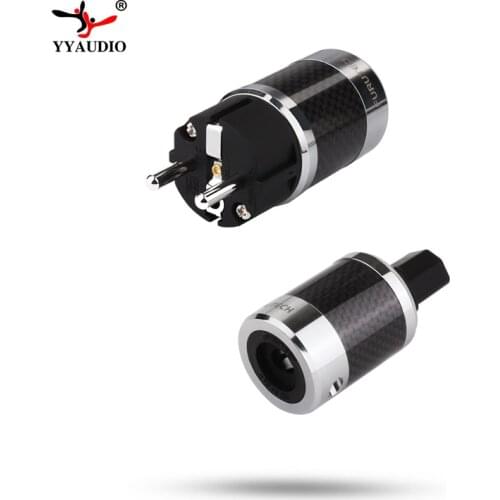 Eu Power Plug Power Socket Plug Connector One Pair Carbon Fiber Rhodium Plated EU Plug Power Connector Female IEC Hifi Plug