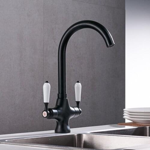 Kitchen Faucets Hot and Cold Water Faucet White/Black Kitchen Sink Tap Dual Handle 360 Rotation Deck Mounted Flexible Mixer Taps